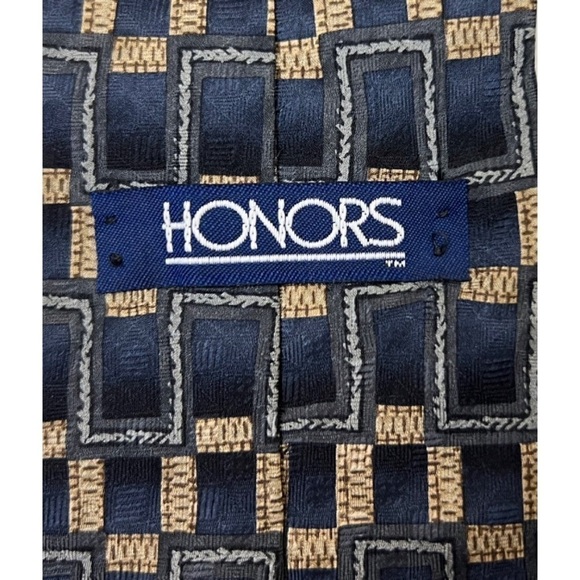 HONORS 100% Silk Tie Blue Tan - Picture 4 of 5